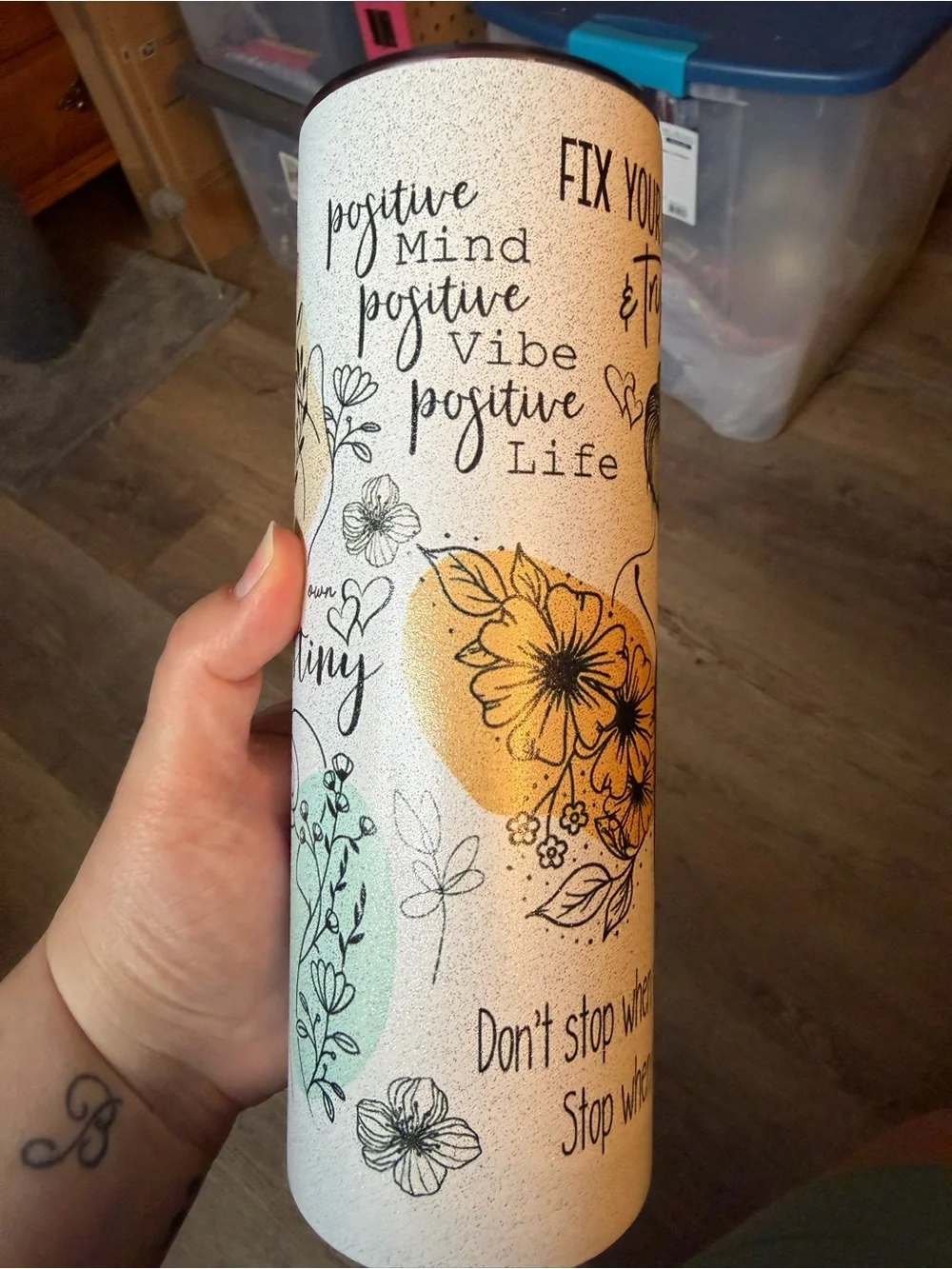 Inspirational Butterfly Glitter Tumbler - White & Glittery w/ Matte Finish